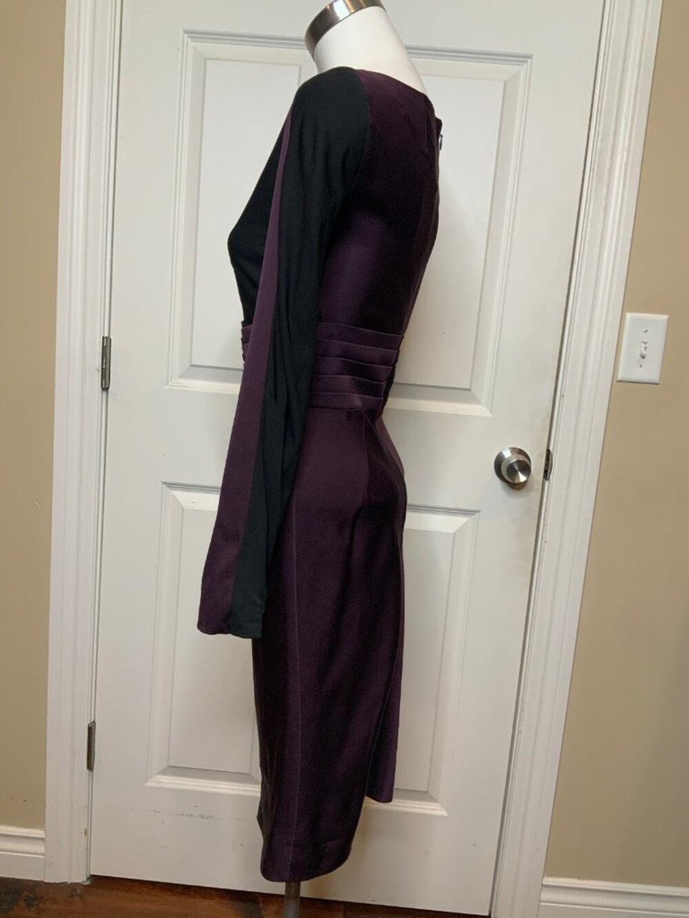 Zac Posen Purple Black Layered Shirring Silk Pencil Dress NWT, Size 4 - Picture 4 of 8